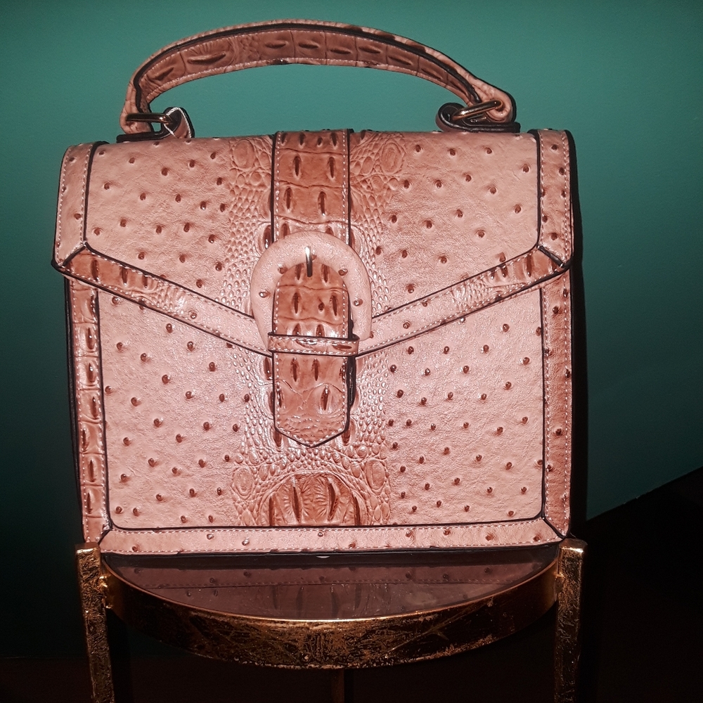 Classic Pink Ostrich Vegan Leather Handbag